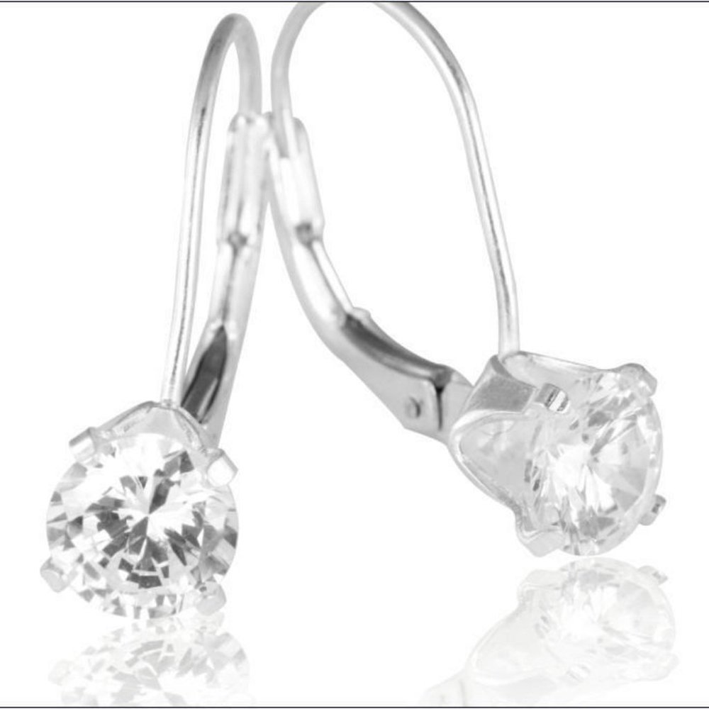 CZ leverback solitaire earrings - silvertone